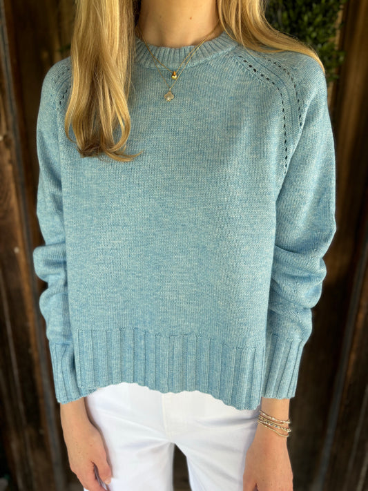 Saddle Sleeve Crewneck Sweater Mystic Blue
