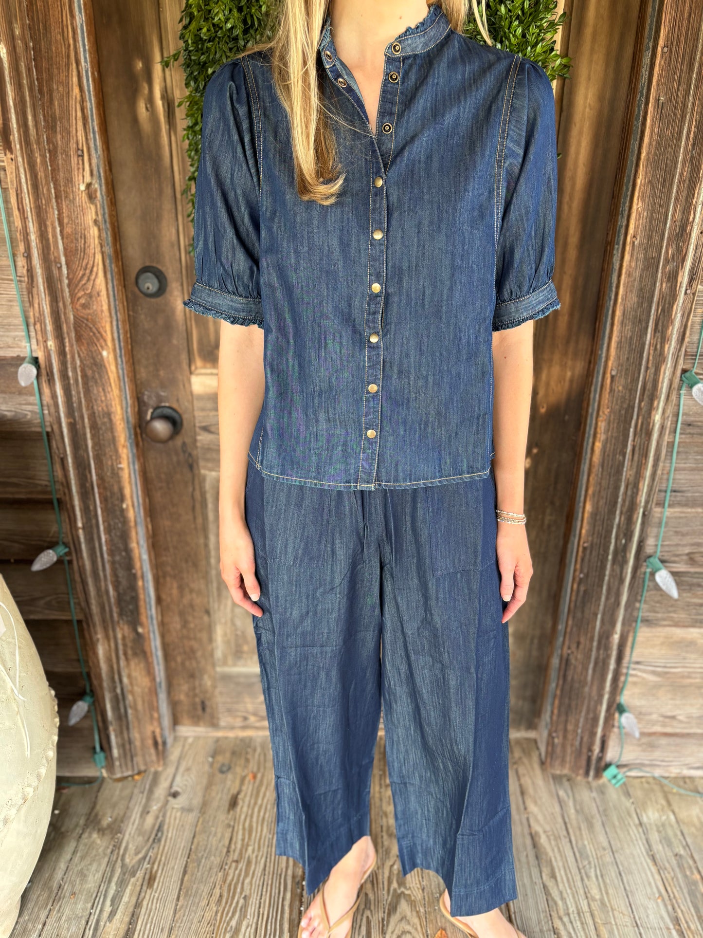 Sweet Clementine Button Up Top Night Rain
