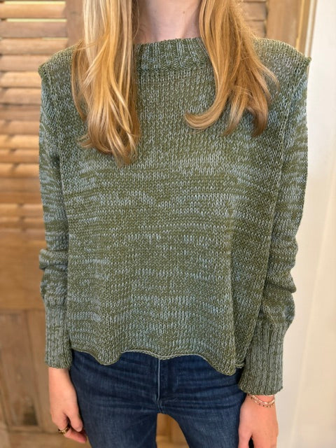 Harper Cropped Heathered Crew Duffet Green