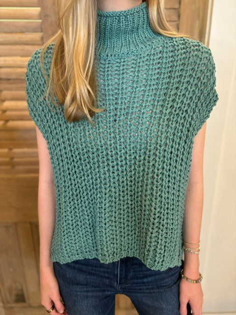 Drew Sleeveless Chunky Neck Cotton Moss Green