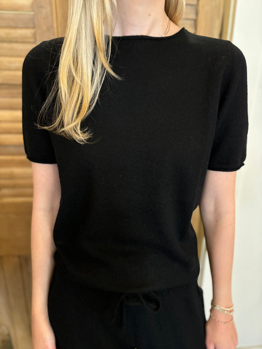 Carmel Cashmere Short Sleeve Sweater Black