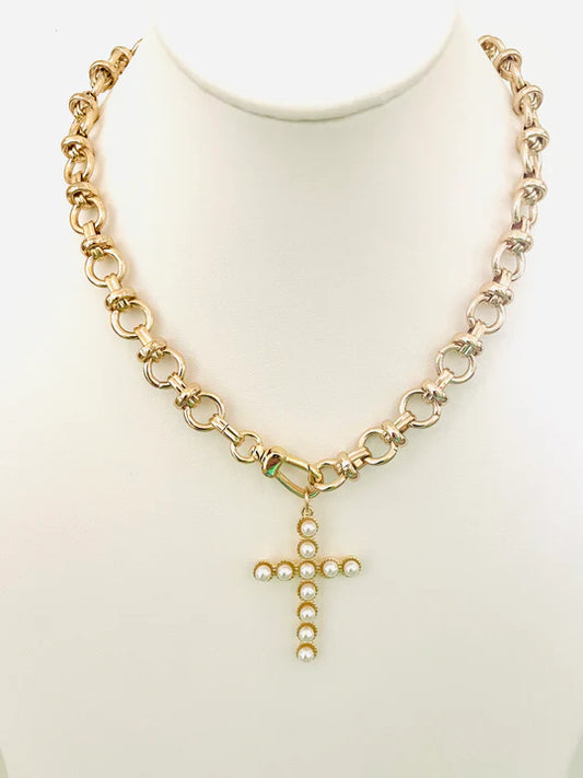 Gold Chain with Pearl Cross