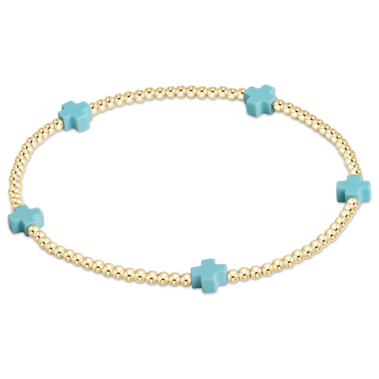 Egirl Signature Cross Small 2mm Gold Bracelet Turquoise