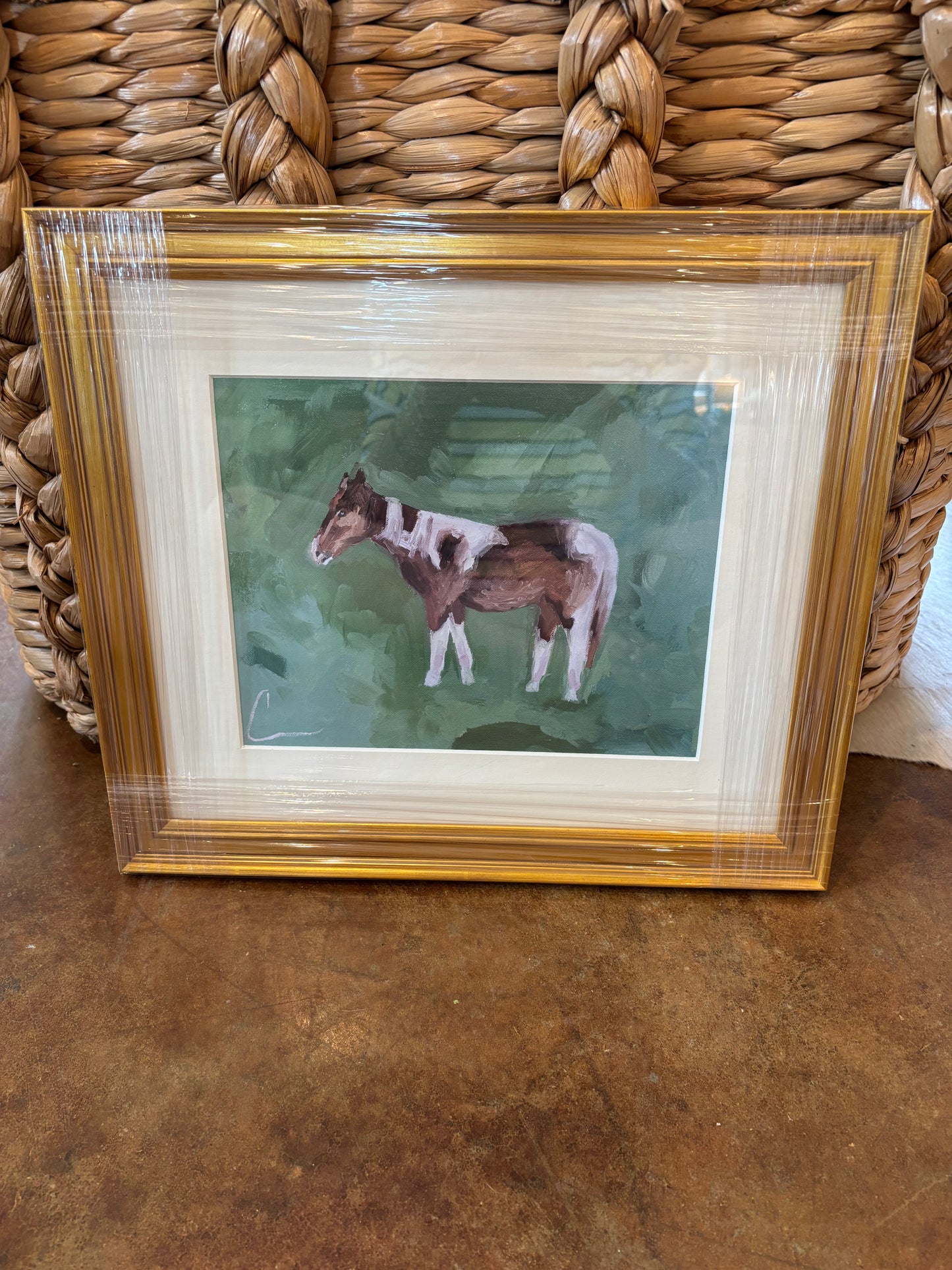 Framed Brown Spotted Horse Print 15.5" x 13.5"