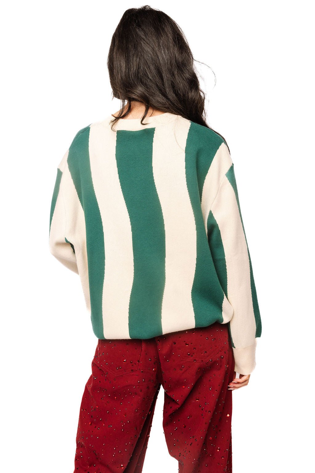Teal & Beige Wavy Stripe Pheasant Sweater