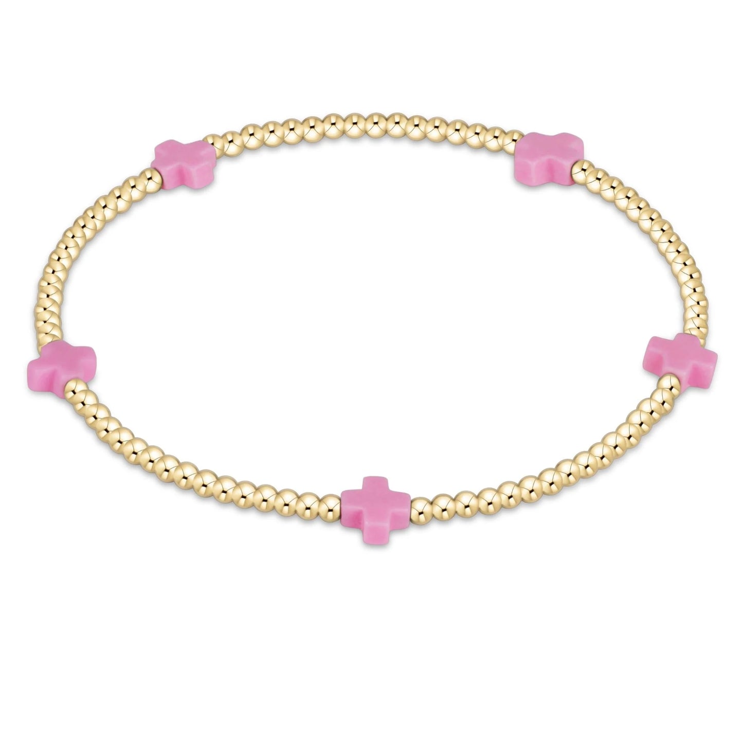 Egirl Signature Cross Small 2mm Gold Bracelet Bright Pink