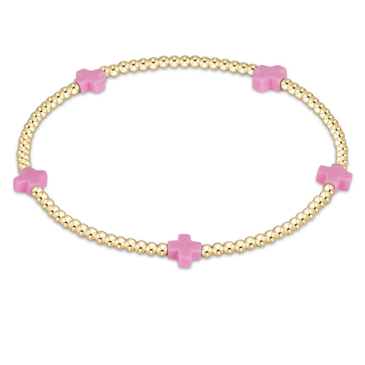 Egirl Signature Cross Small 2mm Gold Bracelet Bright Pink