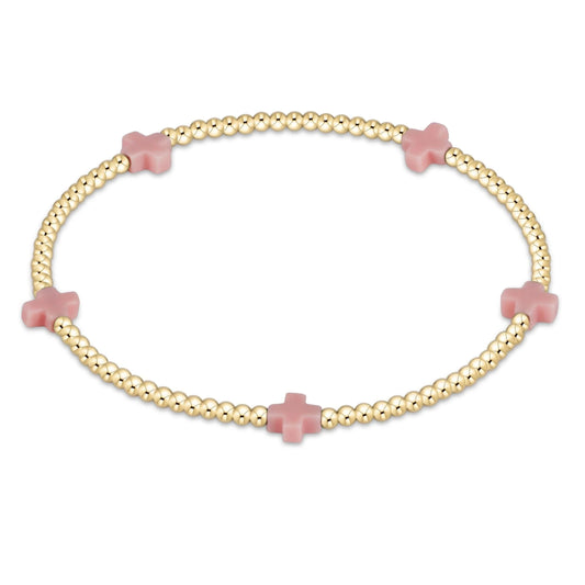Egirl Signature Cross Small 2mm Gold Bracelet Pink