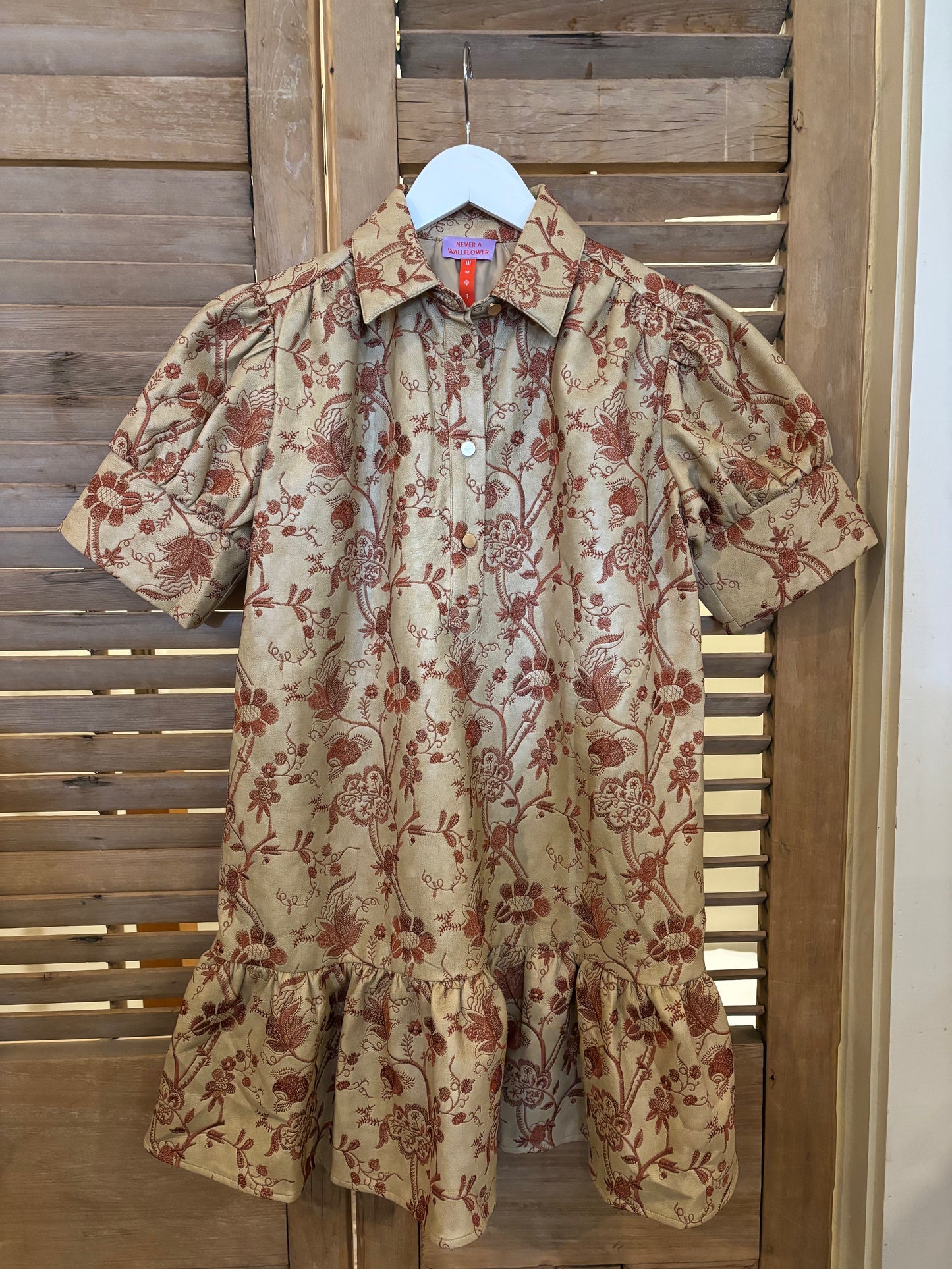 Everything Short Sleeve Dress Embroidered Leather Dress