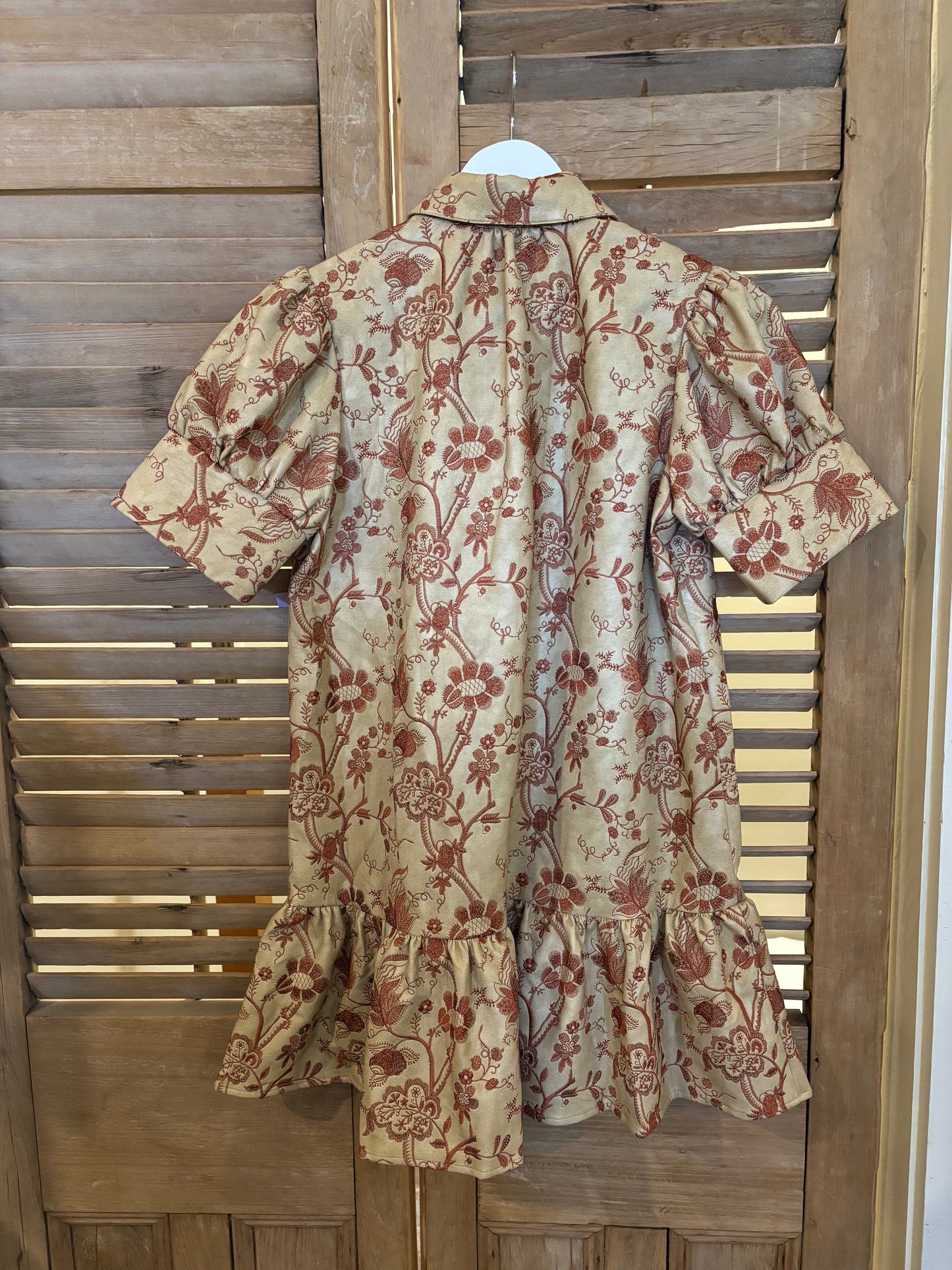 Everything Short Sleeve Dress Embroidered Leather Dress