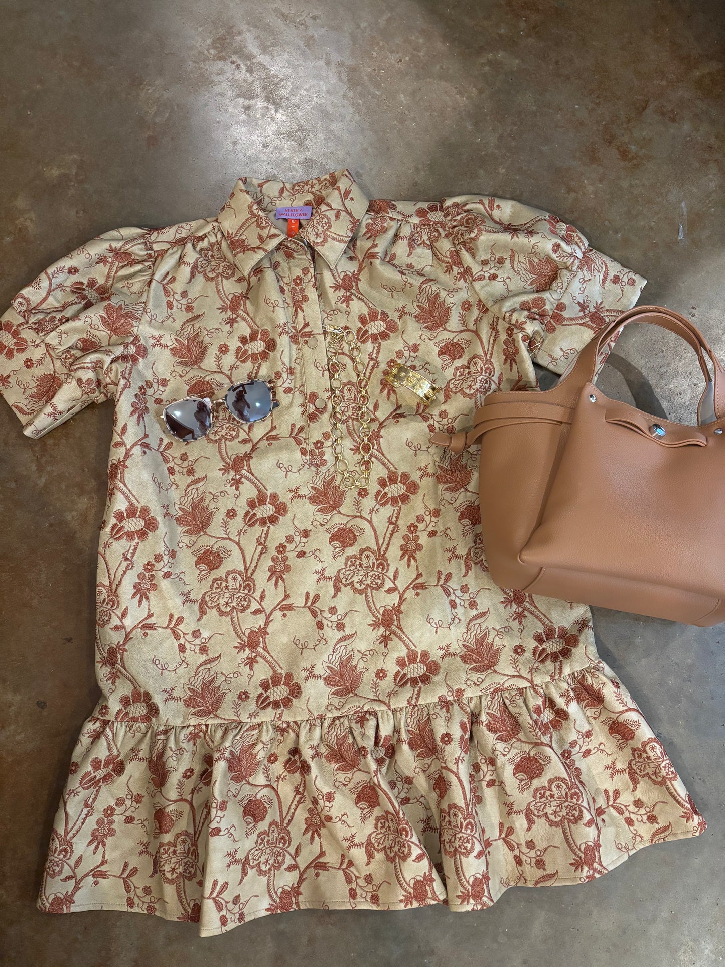 Everything Short Sleeve Dress Embroidered Leather Dress