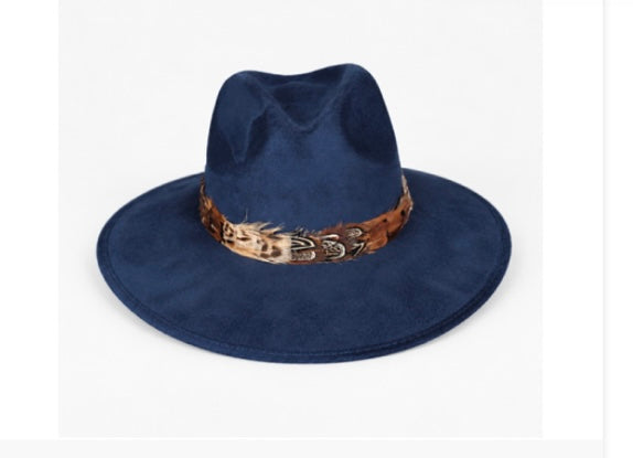 Navy Suede Hat Feather 106 Brown Multi