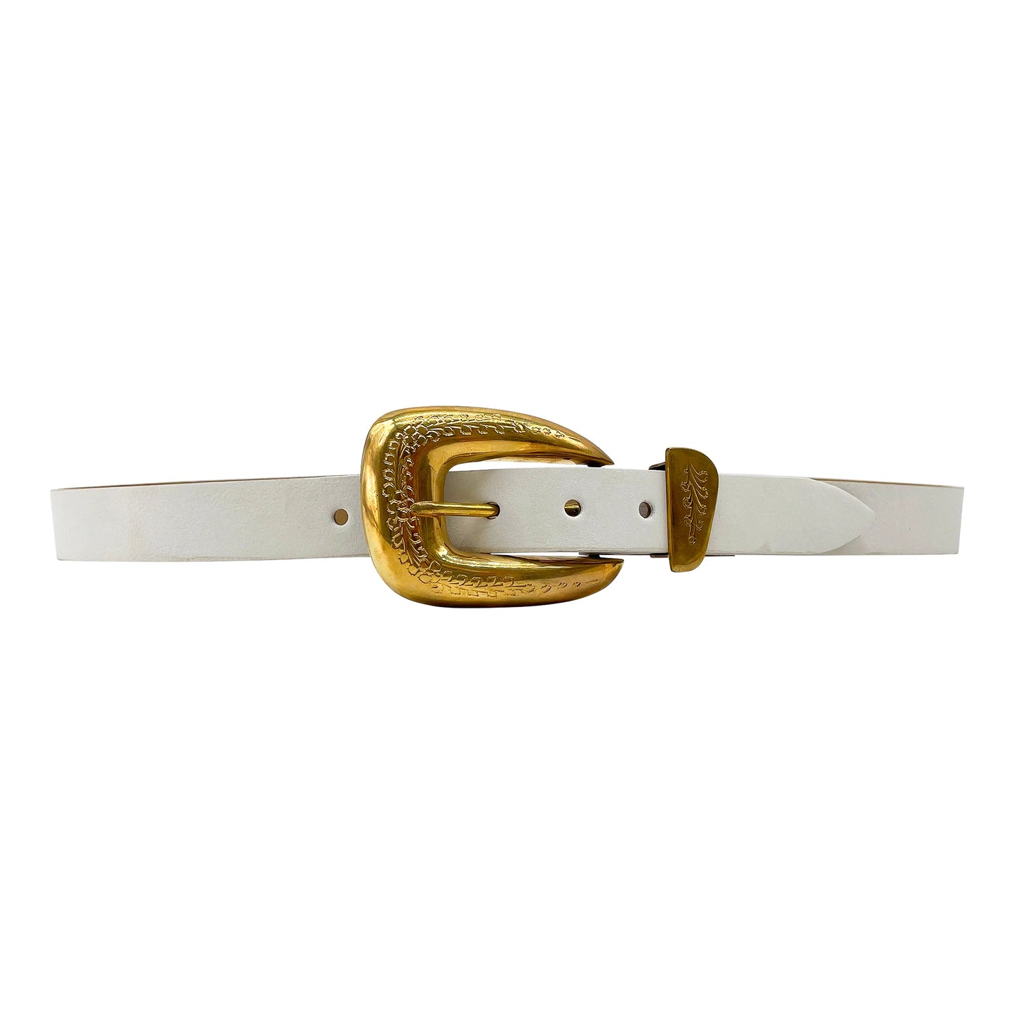 White Brass Bkl Loop Belt