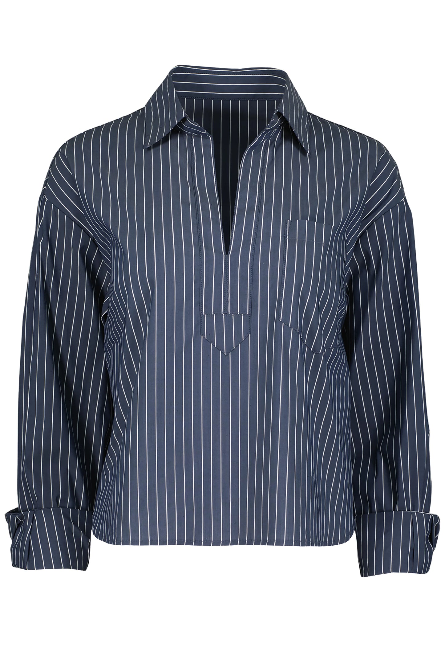 Casey Poplin Pullover Indigo Stripe