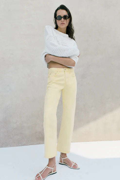 Lexi Mid Rise Bowed Straight Jean Day Glow