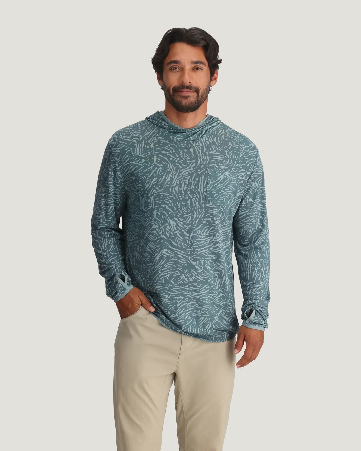 Men's Bamboo Lightweight Hoodie Tidal Flow Print Stormy Sea