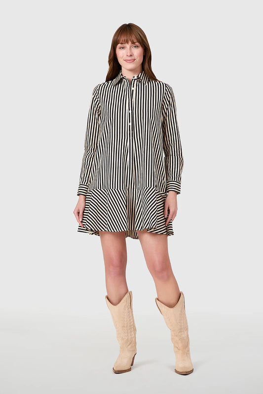 Polly Dress Ganache Pinstripe