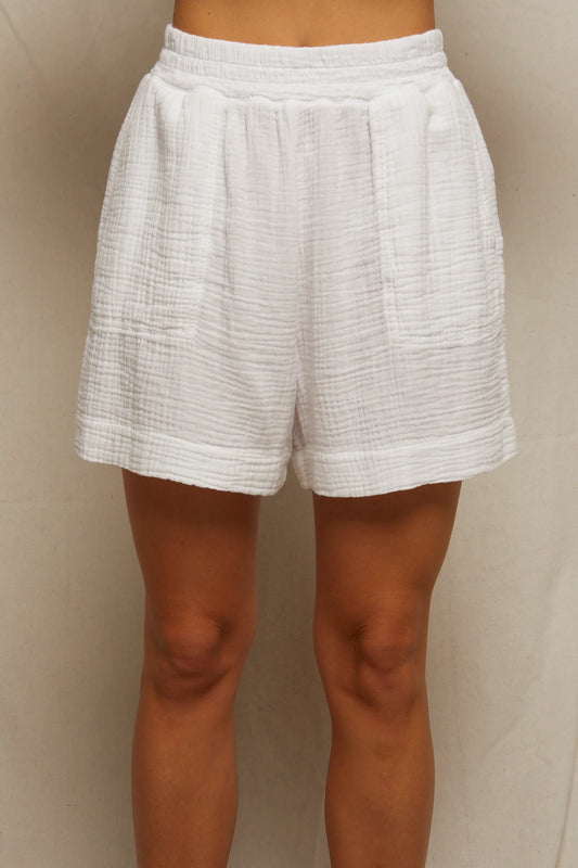 Double Gauze Pull On Shorts White