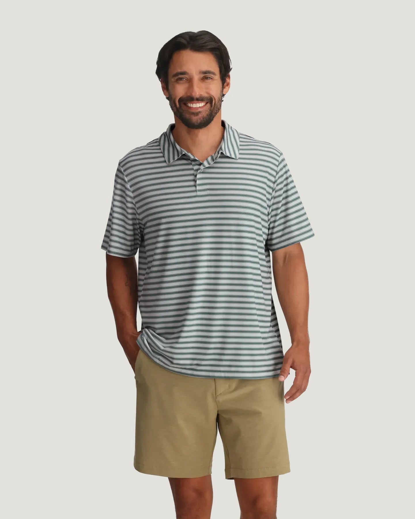 Men's Elevate Polo Smooth Sailing Stripe Heather Aspen Grey