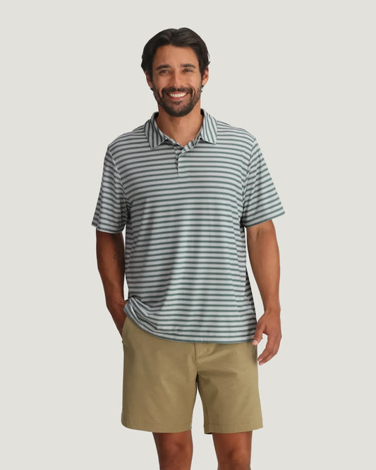 Men's Elevate Polo Smooth Sailing Stripe Heather Aspen Grey