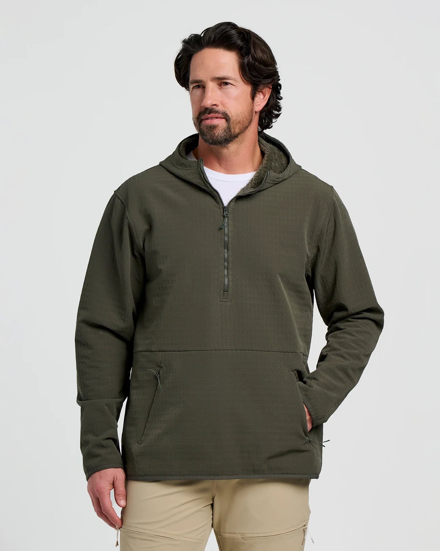 Men's Gridback Fleece Anorak Hoodie Dark Forest