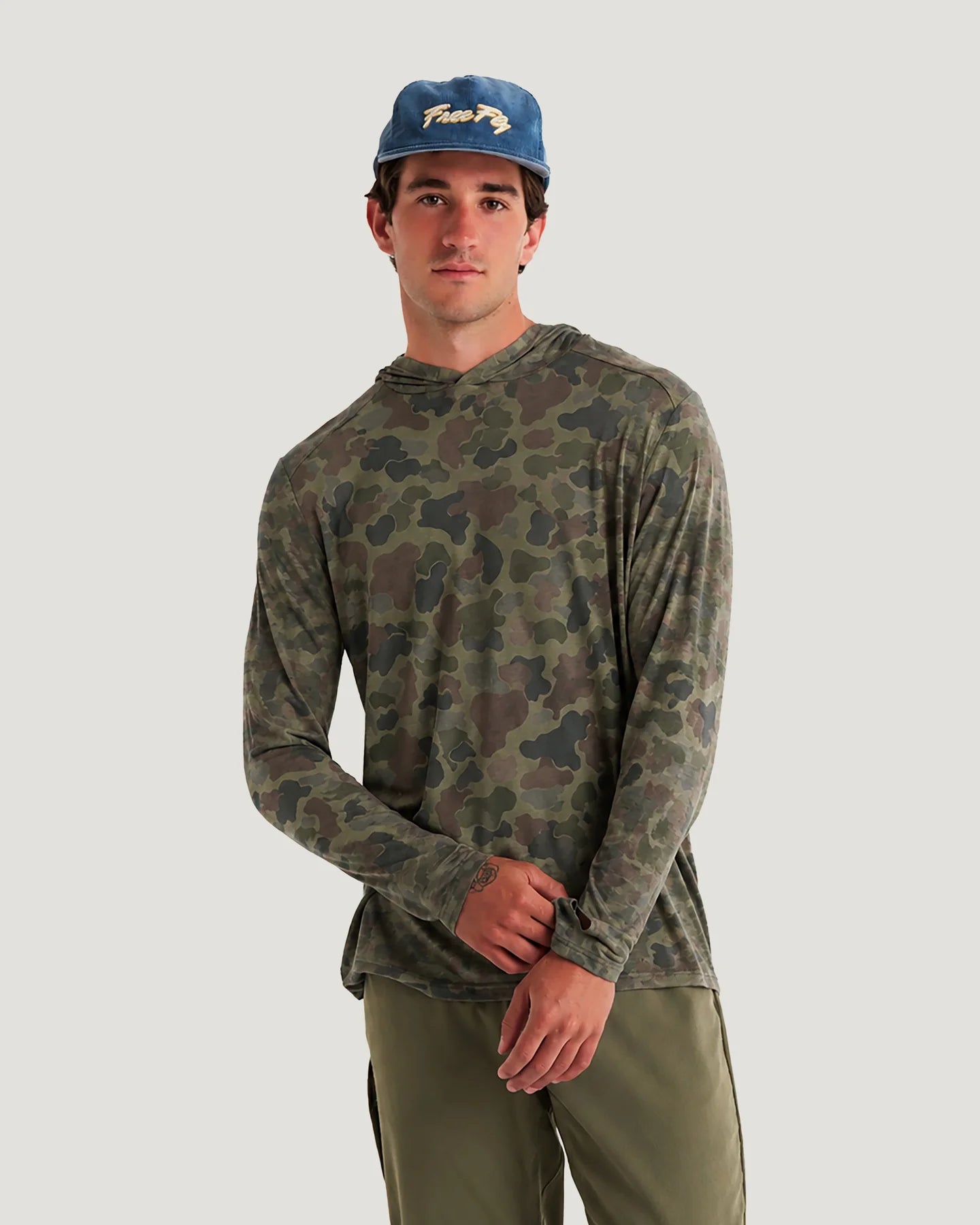 Men's Bamboo Shade Hoodie Vintage Camo Oil Green
