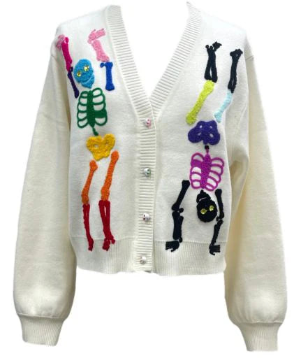 White Rainbow Skeleton Button Up Cardigan