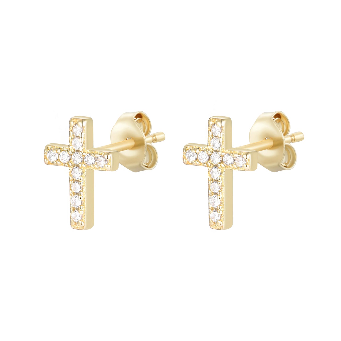 Mini Cross Stud Earrings Gold