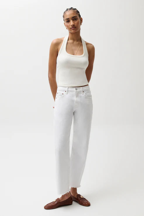 Lexi Mid Rise Bowed Straight Jean Luxe White Vintage
