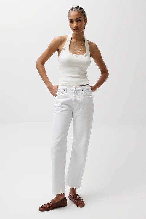 Lexi Mid Rise Bowed Straight Jean Luxe White Vintage