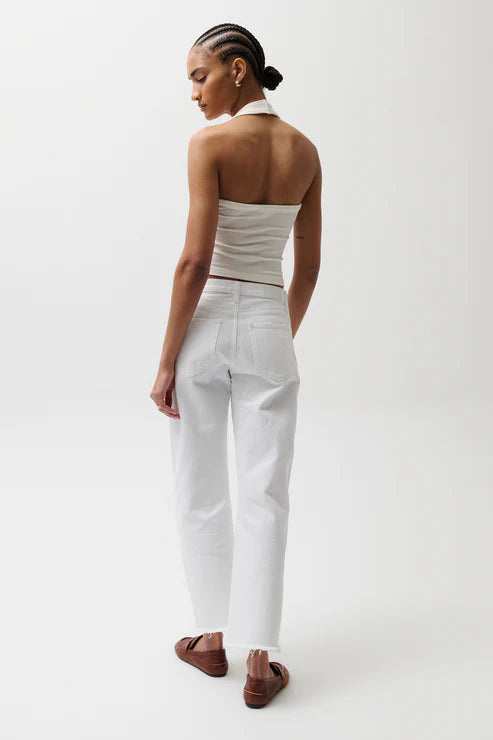 Lexi Mid Rise Bowed Straight Jean Luxe White Vintage