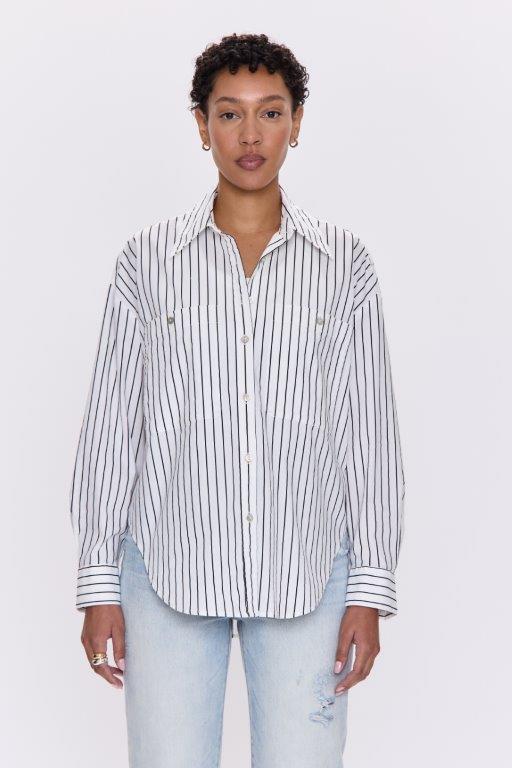Samantha Oversized Button Up Noir Le Blanc Stripe