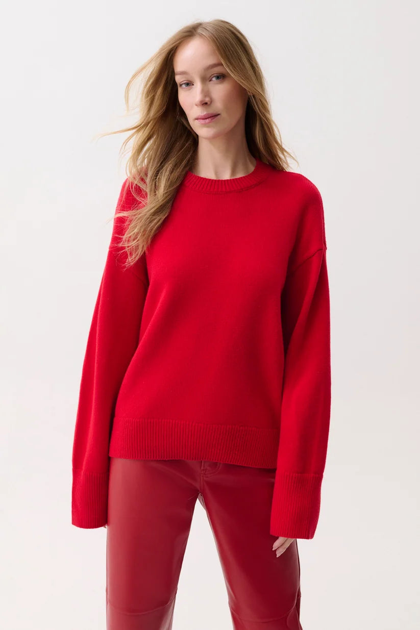 Ramsey Tie Sleeve Crew Neck Sweater Savvy Red