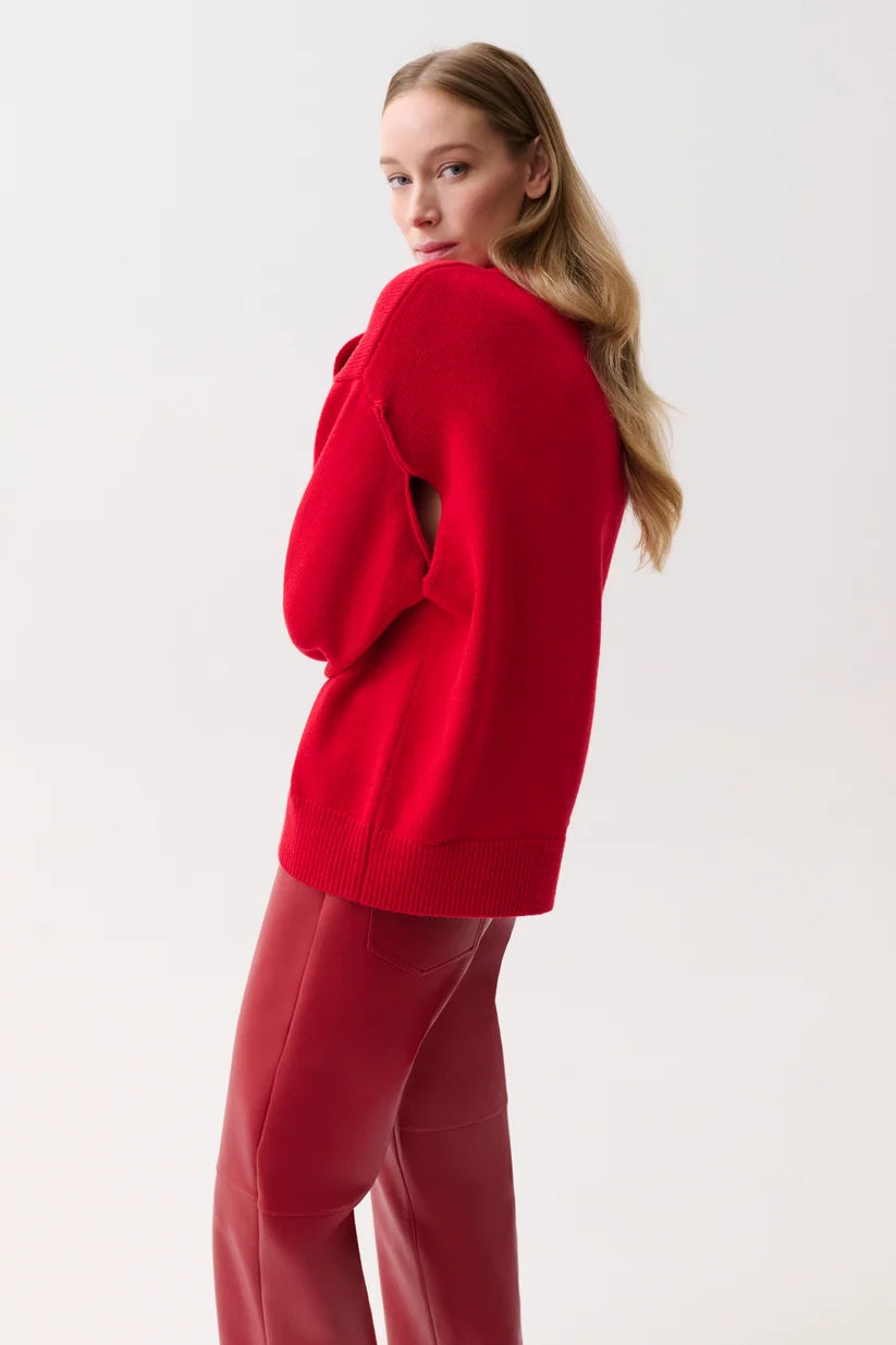 Ramsey Tie Sleeve Crew Neck Sweater Savvy Red