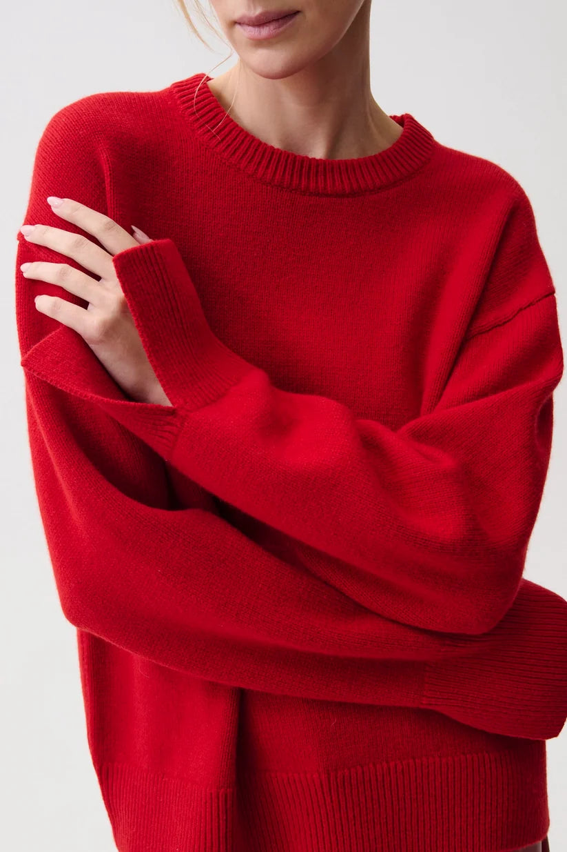 Ramsey Tie Sleeve Crew Neck Sweater Savvy Red