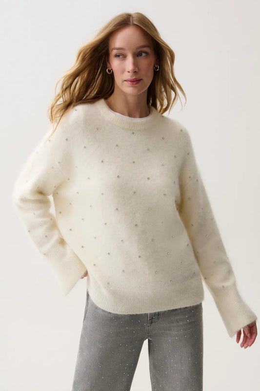 Luna Embellished Crew Neck Sweater Winter White