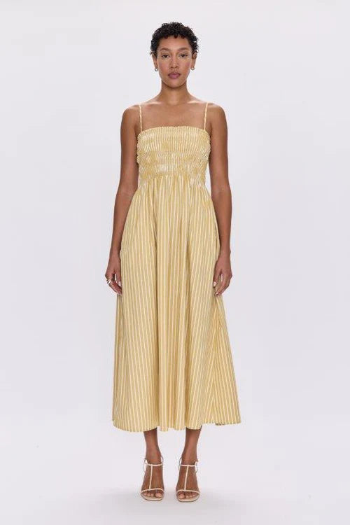 Bianca Smocked Bodice Dress Beach Sand Stripe