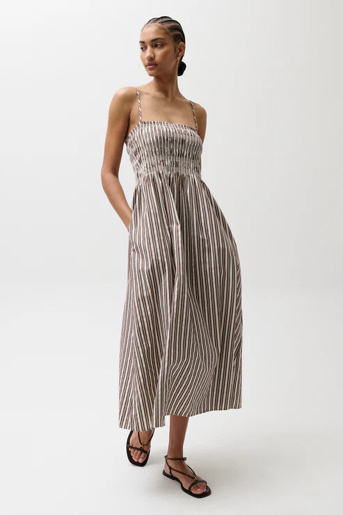 Bianca Shirred Bodice Dress Java Stripe
