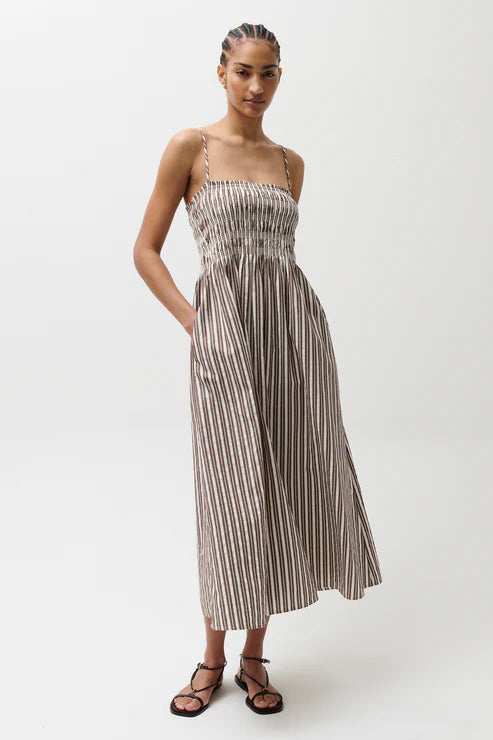Bianca Shirred Bodice Dress Java Stripe