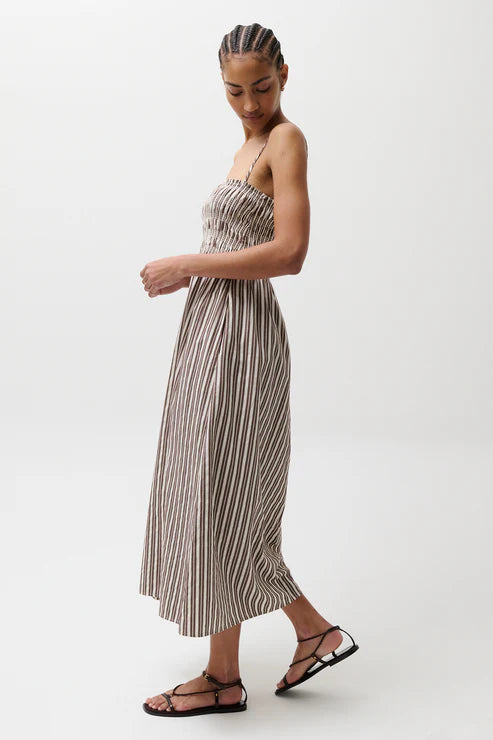 Bianca Shirred Bodice Dress Java Stripe