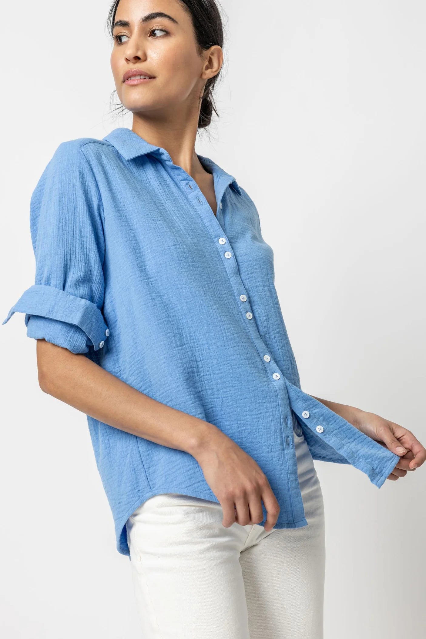 Long Sleeve Gauze Button Down Marina