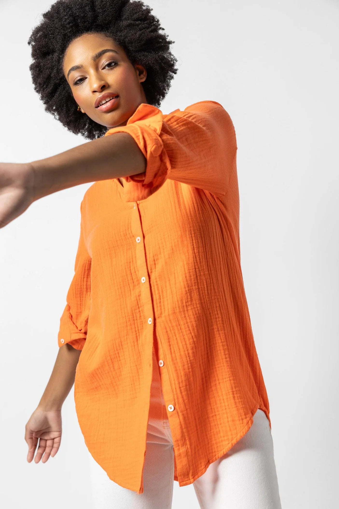 Long Sleeve Button Down Tunic Tangelo