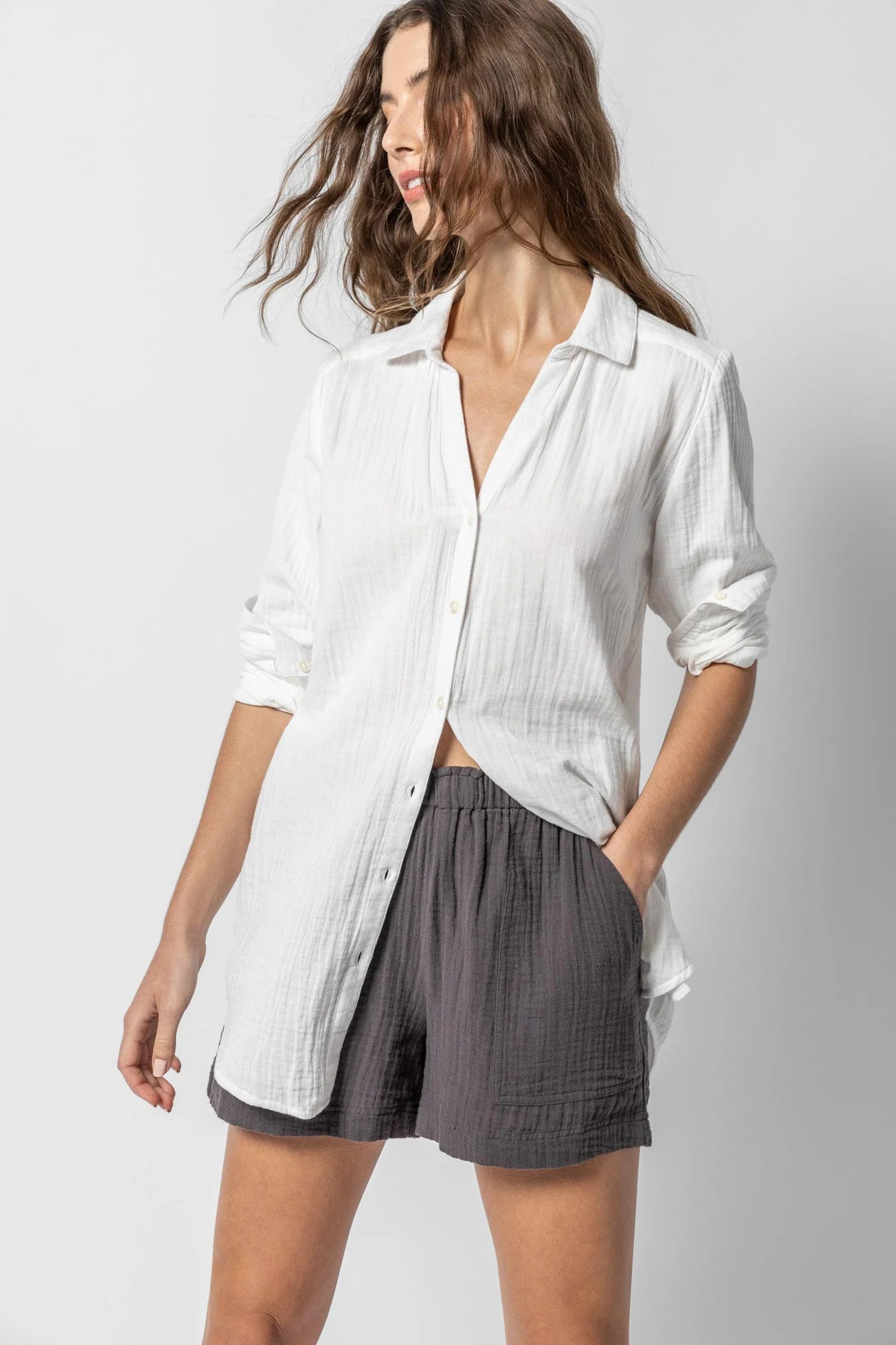 Long Sleeve Button Down Tunic White