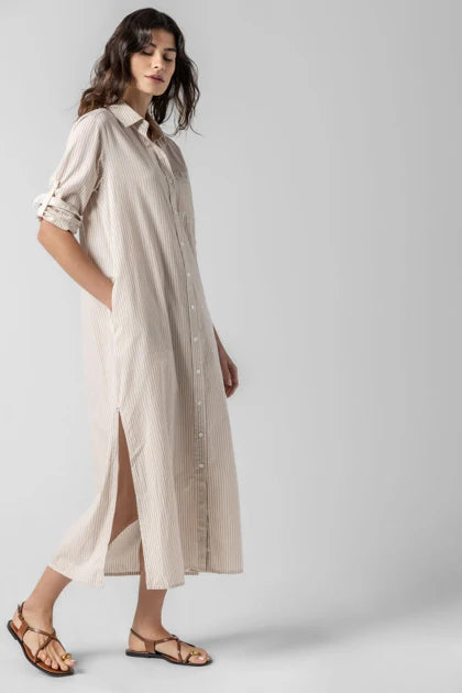 Striped Maxi Shirt Dress Flax Stripe