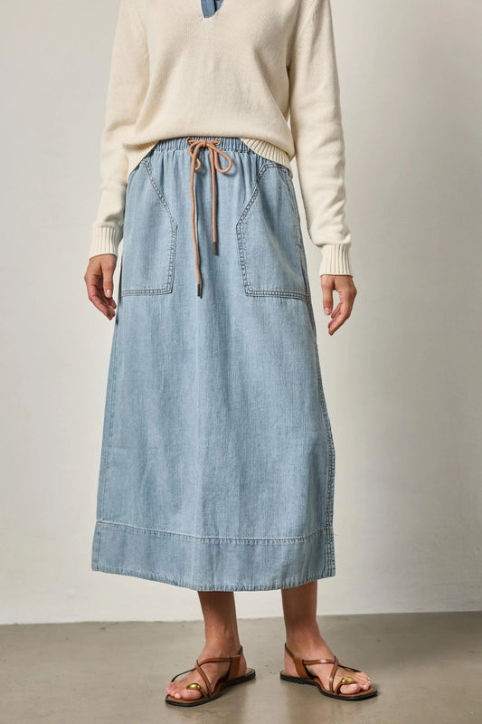 Denim Drawcord Skirt Blue Wash