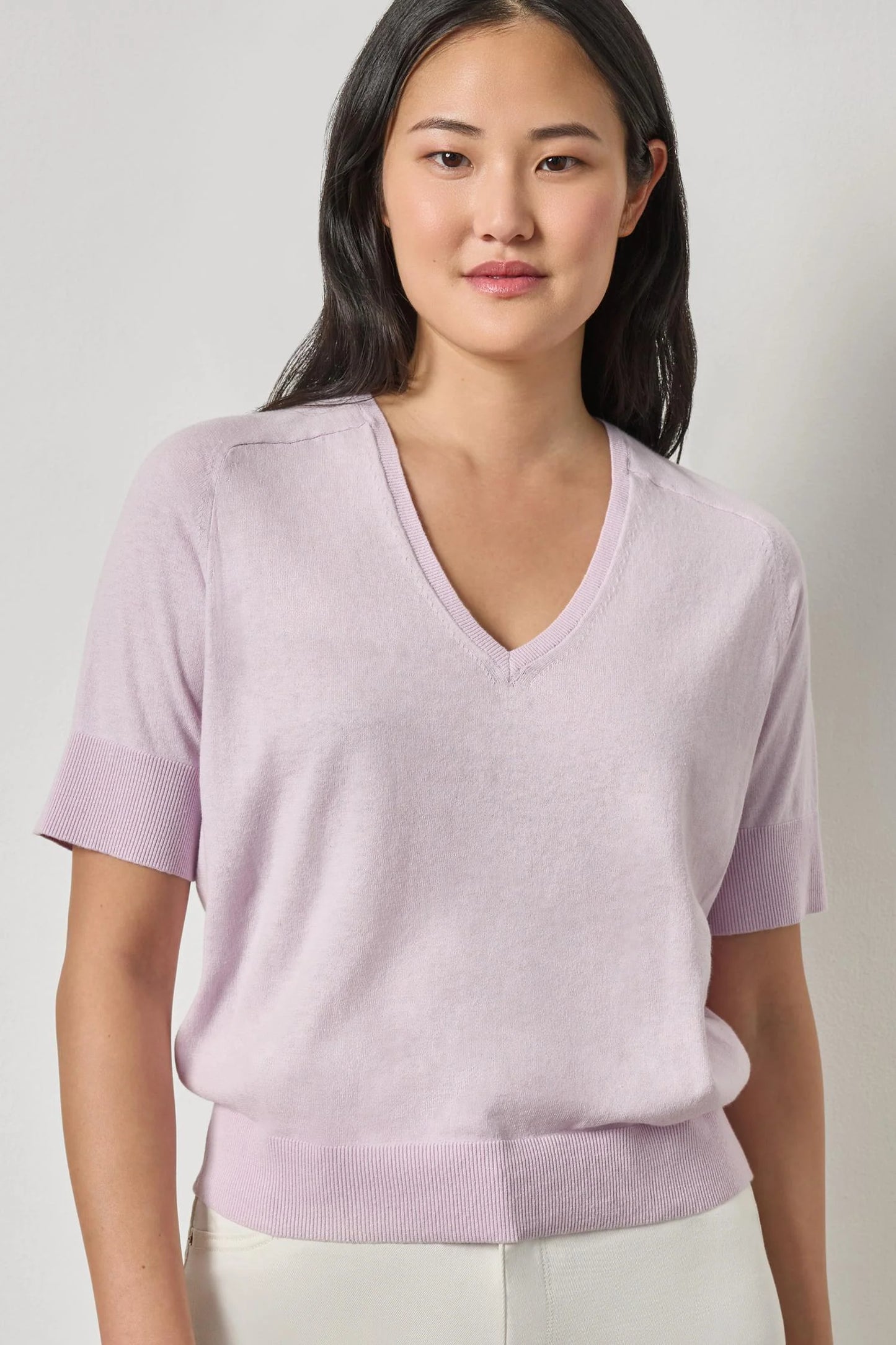 V-Neck Saddle Sleeve Sweater Wisteria