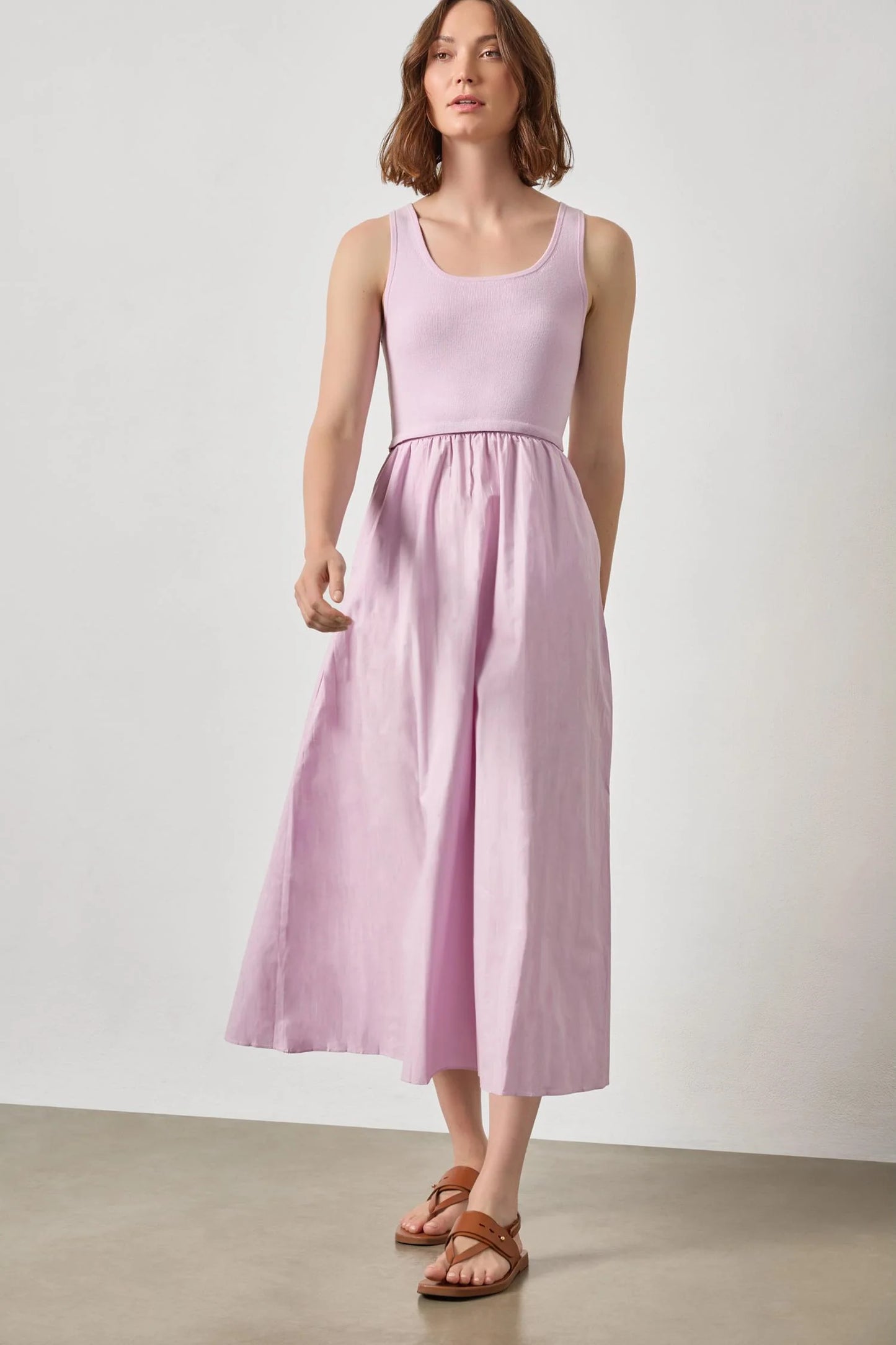 Mixed Media Scoop Neck Dress Lavender