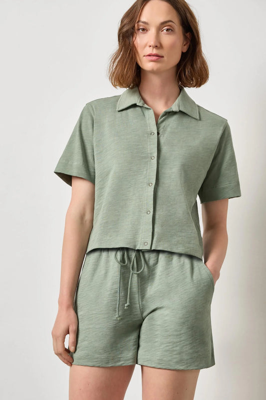Elbow Sleeve Button Down Tee Sage