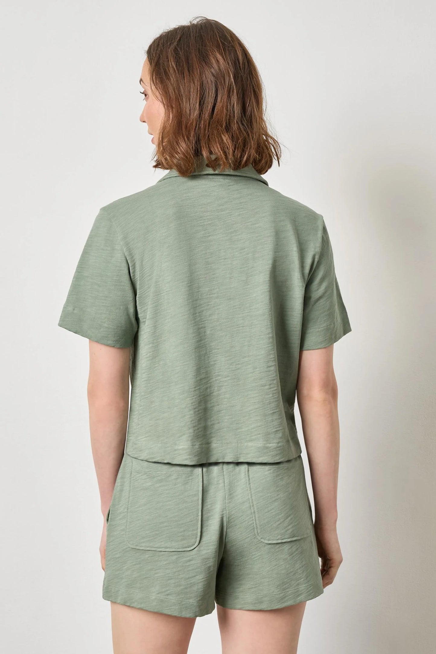 Elbow Sleeve Button Down Tee Sage