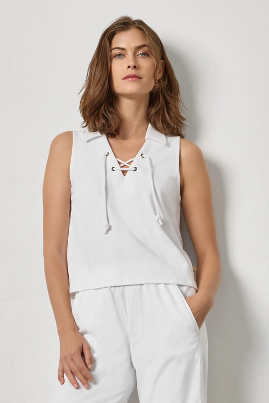 Sleeveless Collared Top White